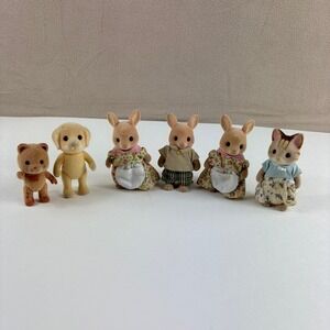 Lot of 6 Sylvanian Calico Critters Dolls Kangaroo Yellow Lab Bear Sandy Cat Fair